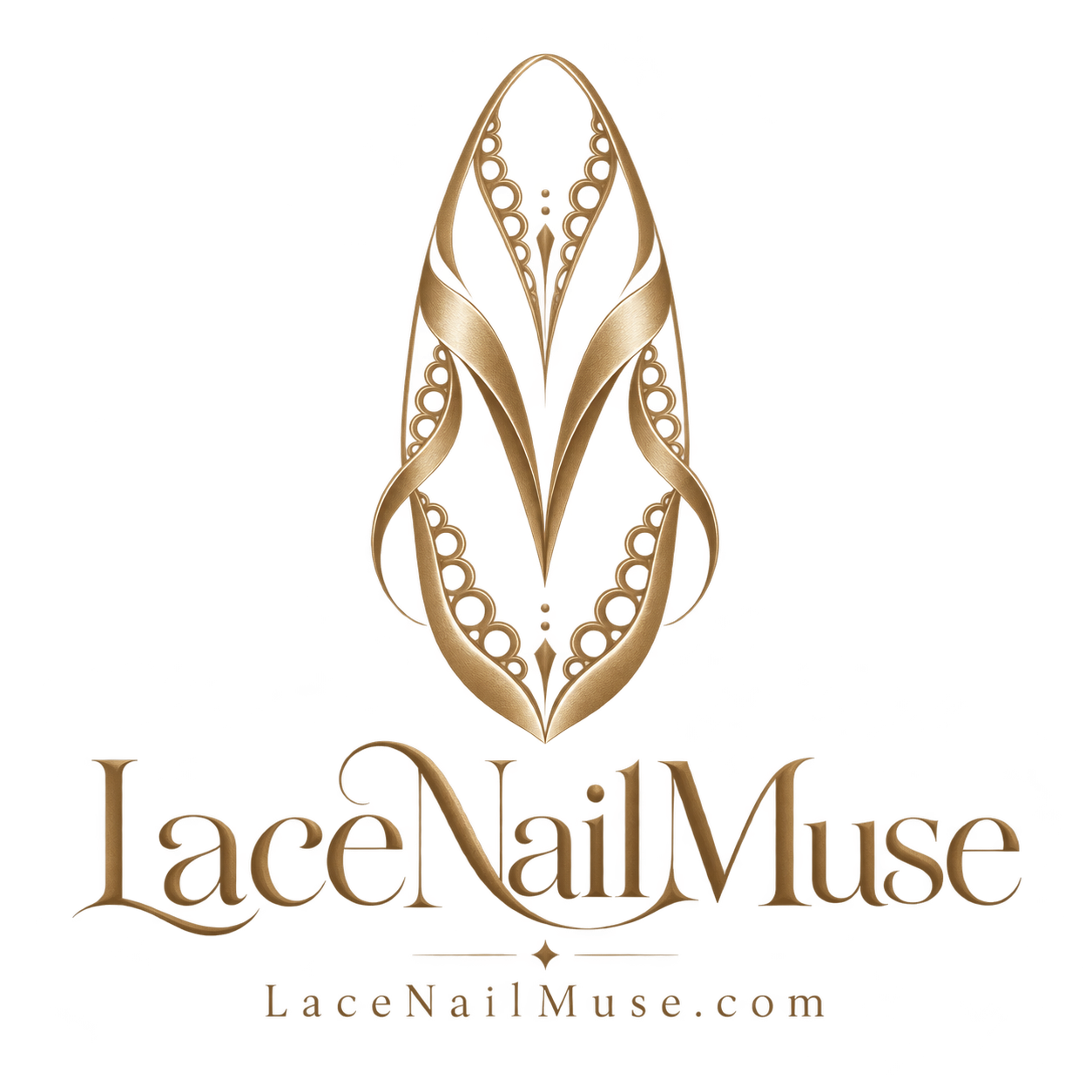 LaceNailMuse gold filigree emblem and wordmark